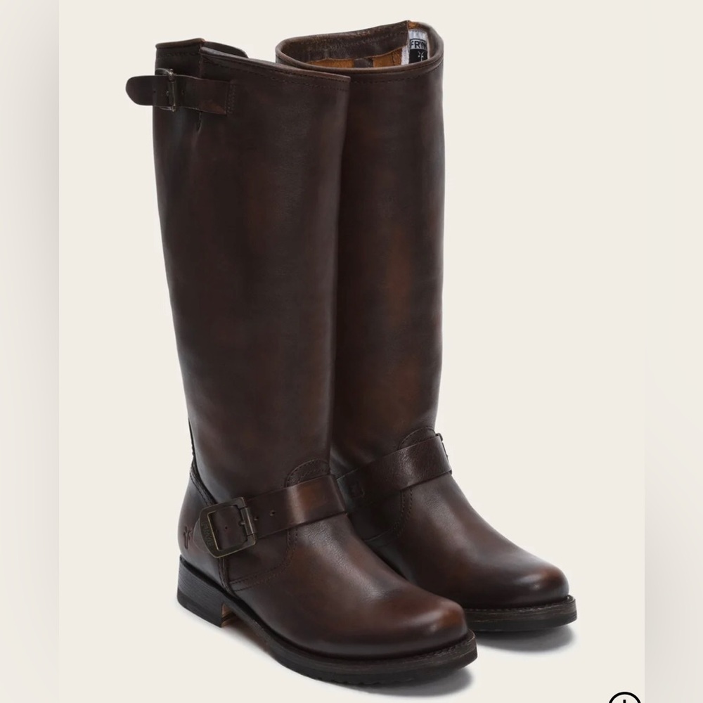 Frye Dark Brown Veronica Slouch Boot Women’s Size 7 Leather with Bronze Buckles